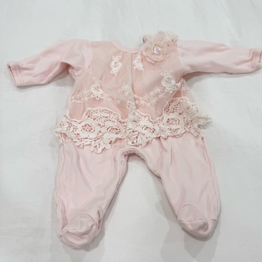 Biscotti Pink Floral Lace Footie